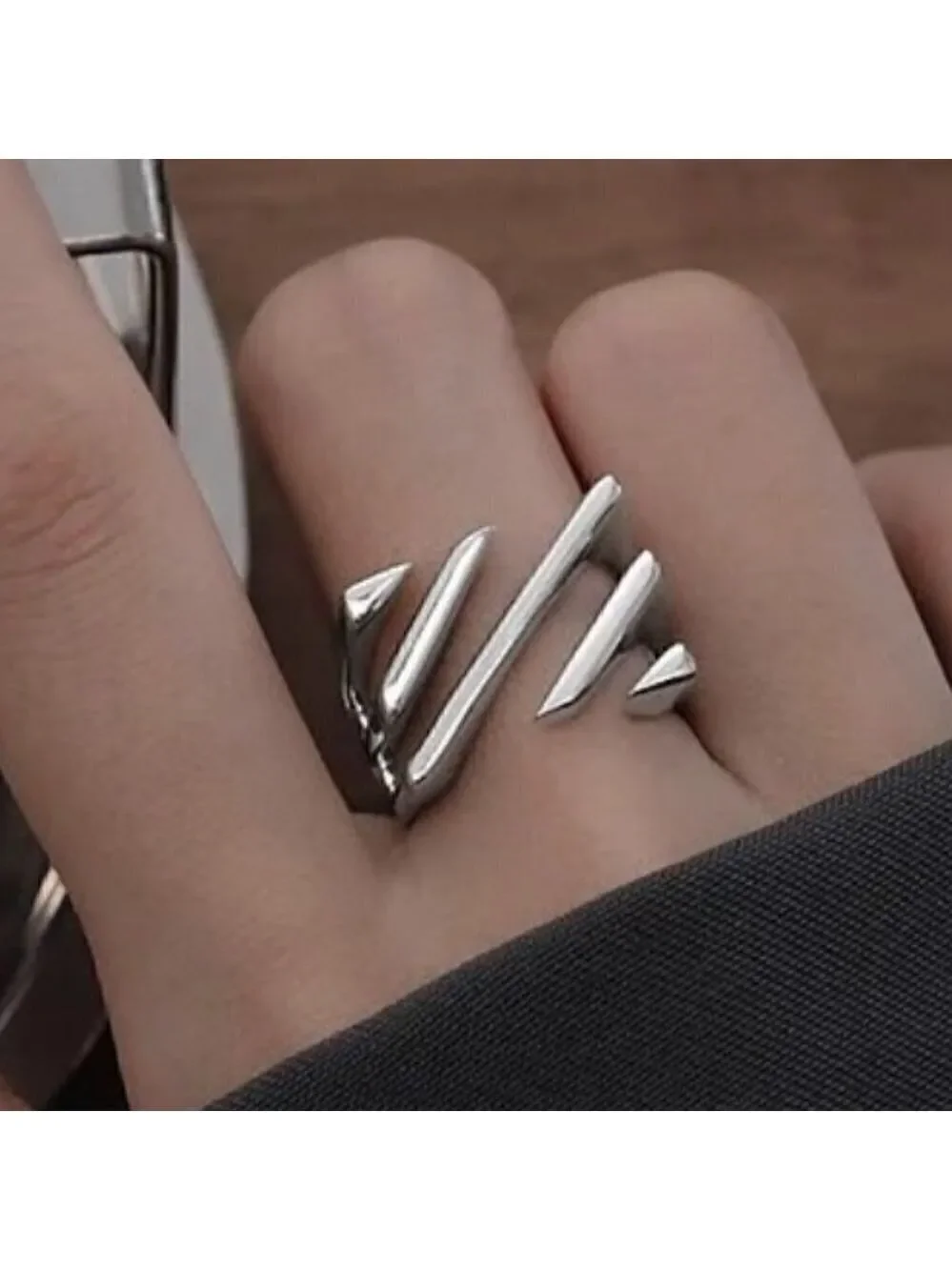 Silver Tone Wrapped Square Front Diagonal Layered Adjustable Boho Ring #1301